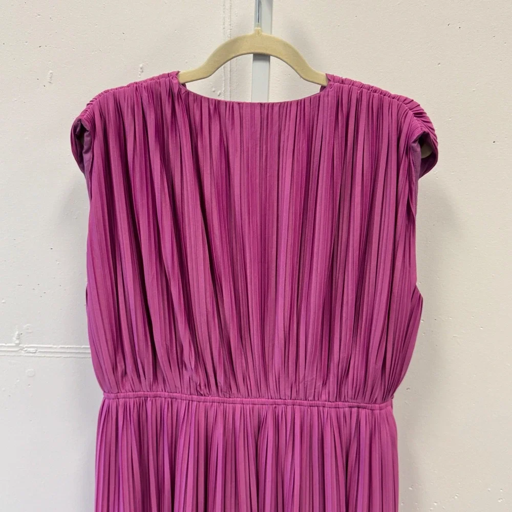 Endless Rose Magenta Pink Pleated Maxi A-line Dress V-Neck Sleeveless XL Brunch